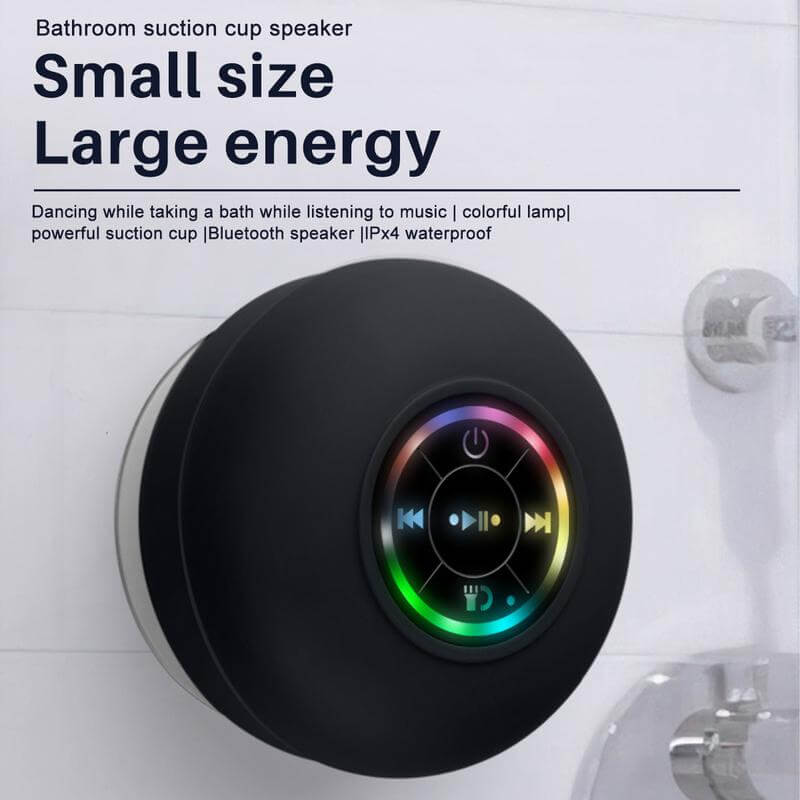 Portable Mini Wireless Speaker, Suction Cup Waterproof Shower Speaker with LED Light, USB Rechargeable Portable Wireless Bluetooth 5.0-Compatible for Parties, Bathroom, Travel, Home and Outdoors