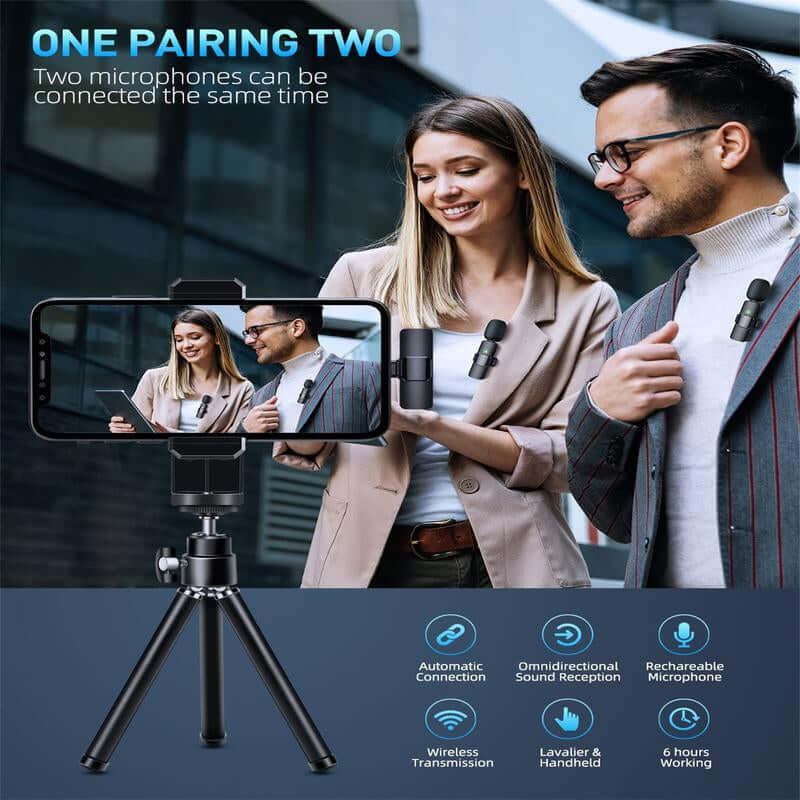 2 Mini Microphones with Clearer Audio for Video Recording, Interview, Vlog,Noise Reduction Device Noise Cancellation Stereo Wireless Vlogging Tools Handheld Mic Microfono Minimic