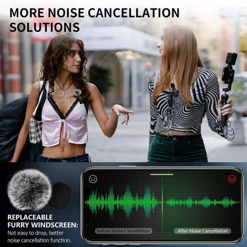 2 Mini Microphones with Clearer Audio for Video Recording, Interview, Vlog，Noise Reduction Device Noise Cancellation Stereo Wireless Vlogging Tools Handheld Mic Microfono Minimic
