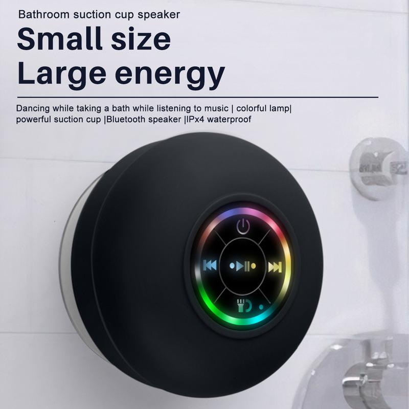 Portable Mini Wireless Speaker, Suction Cup Waterproof Shower Speaker with LED Light, USB Rechargeable Portable Wireless Bluetooth 5.0-Compatible for Parties, Bathroom, Travel, Home and Outdoors