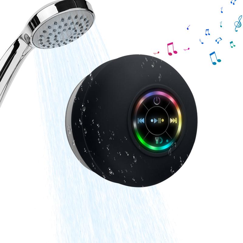 Portable Mini Wireless Speaker, Suction Cup Waterproof Shower Speaker with LED Light, USB Rechargeable Portable Wireless Bluetooth 5.0-Compatible for Parties, Bathroom, Travel, Home and Outdoors
