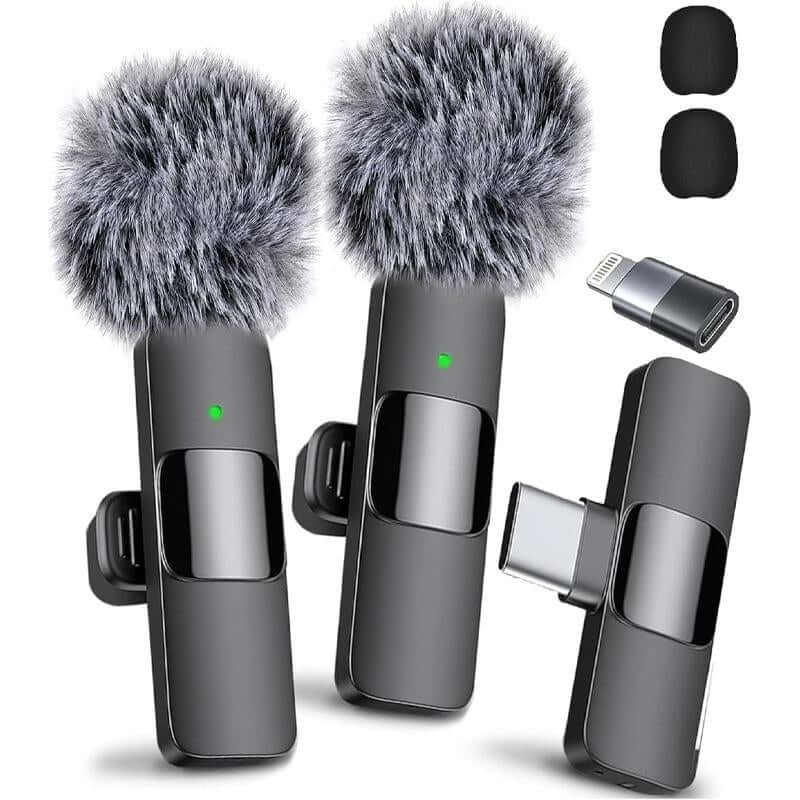 2 Mini Microphones with Clearer Audio for Video Recording, Interview, Vlog，Noise Reduction Device Noise Cancellation Stereo Wireless Vlogging Tools Handheld Mic Microfono Minimic