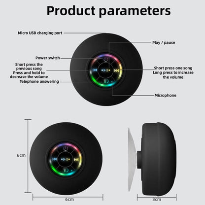 Portable Mini Wireless Speaker, Suction Cup Waterproof Shower Speaker with LED Light, USB Rechargeable Portable Wireless Bluetooth 5.0-Compatible for Parties, Bathroom, Travel, Home and Outdoors